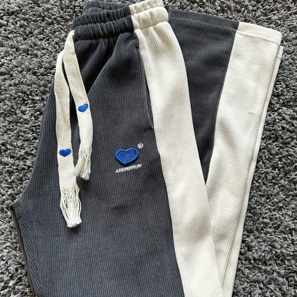ADER ERROR Gray and White Corduroy Sweatpants